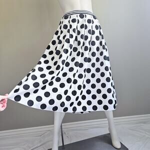 Talbots Size 16 Black & White Polka Dot A Line Skirt Cotton Monochrome Pleated